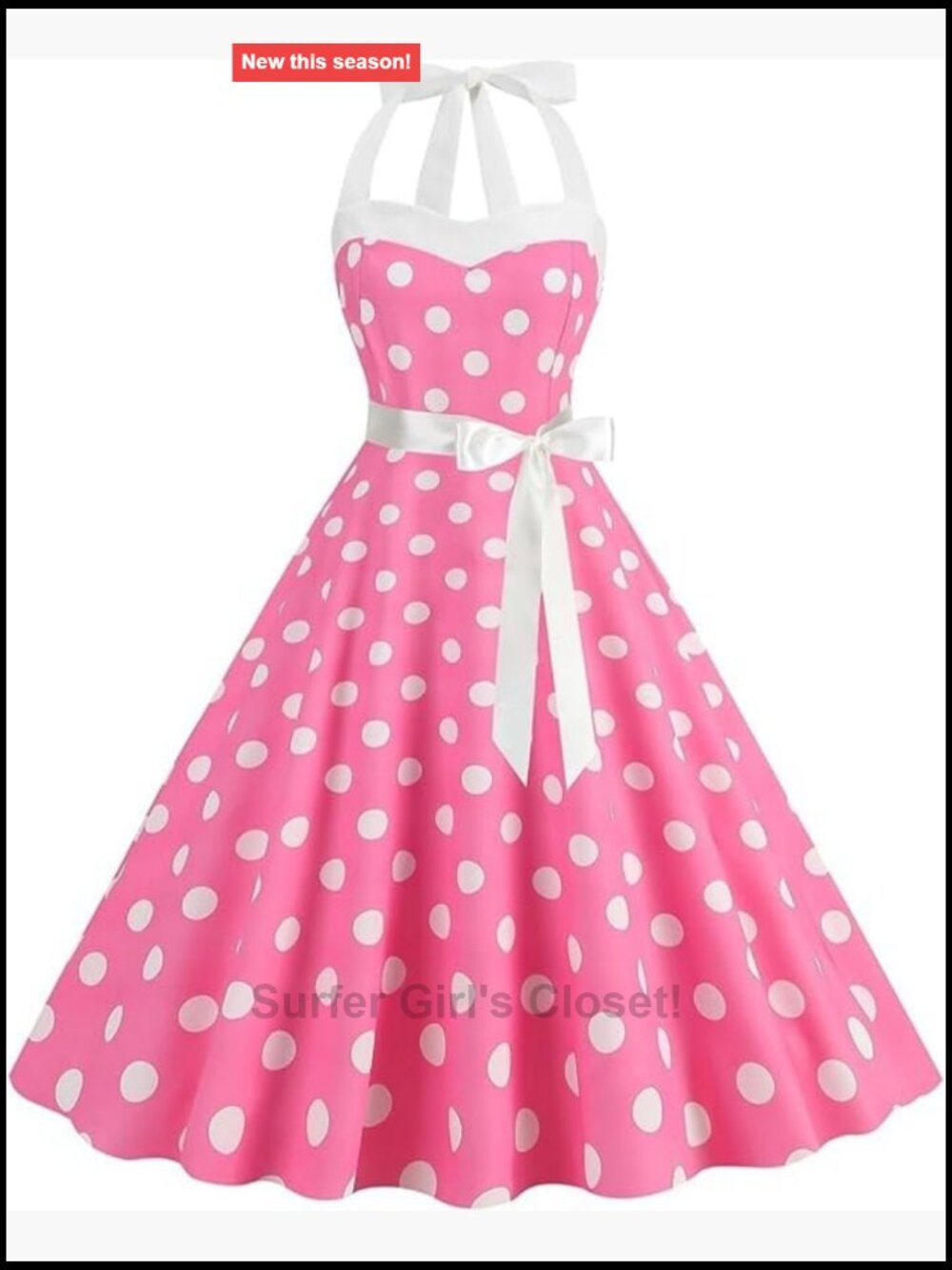 Vintage 1950s Halter Polka Dot Dress Sleeveless with Belt